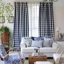 Polyester-cotton dyed grid thickened American country vintage fresh pastoral high-end bedroom living room bay window custom curtain