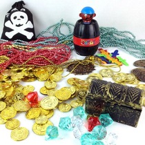 Childrens treasure chest Treasure pirate box Jewelry Fake gold coin props Pirate gold coin toy set Game decorations