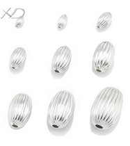 XD P467 silver straight grain egg beads 925 silver strings beads accessories diy silver beads septulated beads