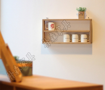 Log solid wood wall cabinet bookshelf wall mount guest restaurant wall decoration display shelf creative lattice hanging cabinet
