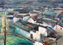 Energy Source Crater Scenery Oil Painting Skettering of Colorful Scenery Oil Painting Original Gangnam Wind Scene Painting Color Painting