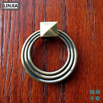 Teak furniture green bronze hanging ring handle retro European cabinet wardrobe drawer handle antique classical handle