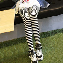 Korean version of womens clothing fall new stripes 90% pants long pants slim fit streaks underpants