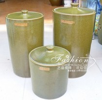 Special price ceramic tea leaf end glazed rice cylinder 12 catty 30 catty round rice barrel tea leaf jars with lid wine jar wine jar