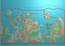 Qunxian He Shou Baifu Luohan Big Bed Size 700*368 Sculpture Relief Figure Grayscale Carved Cable Figure