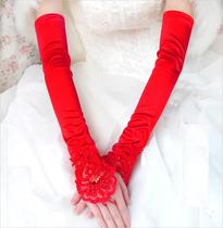 Bride Gloves Wedding Accessories Fingerless Embroidered Wedding Gloves Winter Satin Wedding Accessories Shadow Gloves 5