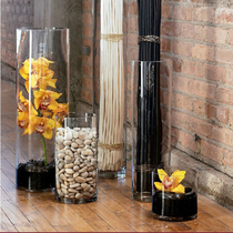 Chinese transparent round straight tube hydroponic rich bamboo large floor-to-ceiling glass vase Simple flower arrangement living room ornaments