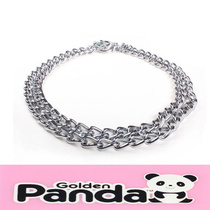 Gold Panda Double row necklace Dog Collar Neck ring Metal chain Dog Large dog pet supplies