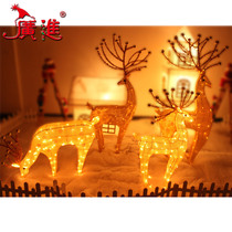 Guangjin reindeer pull sled carts wrought iron art with LED lights glowing Christmas four sika deer scene combination