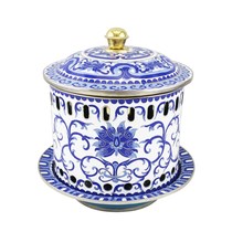 Laiju 16cm cloisonne copper hot pot blue and white porcelain alcohol furnace fat cattle split meal small hot pot pure copper Chinese style