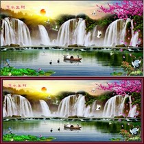 Cross-stitch fortune Hengtong three treasures flowing water wealth living room office landscape landscape