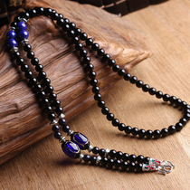 Buddha chain Thailand Buddha special hanging chain 6mm8mm Black Agate three-color glass 925 sterling silver does not fade