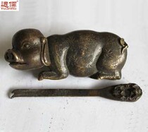 Ancient bronze engraving Chinese imitation antique bronze lock padlock collection interesting copper lock large zodiac pig lock YRM063
