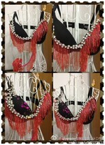 Belly dance semi-finished fringe strip accessories-rose powder-green colorful-purple colorful-Brown colorful (one meter)