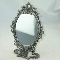 Russian featured silver ancient tin double sided make-up mirror desktop mirror comeback ancient large number foldable oval angel rose