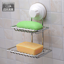 Shuangqing toilet powerful suction cup soap holder bathroom double wall hanging soap holder with drain soap box storage rack