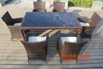 Outdoor garden courtyard rattan long table and chair combination outdoor cafe restaurant Villa casual rattan chair