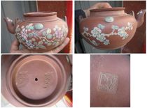 Qing Dynasty Painting Color Plum Blossom Dwarf Egg Old Purple Sand Pot Tea Pot Collection Trees small birds Old Teapot