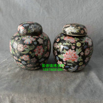 Jingdezhen Cultural Revolution Factory goods porcelain hand-painted pastel black land Wanhua 6-inch treasure altar pair