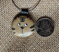Hand drawn tiger zodiac sweater chain necklace Birthday stone fun tribe original hand drawn stone painting