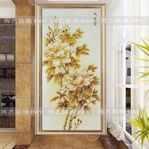 Shanghai Art Glass Xuanguan Deep Engraving Gold Leaf China Wind Partition TV Background Fugui Peony