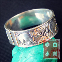 Li Xiaobai 9999 sterling silver bracelet Handmade sterling silver bracelet Wild Elephant Sterling silver bracelet Silver jewelry jewelry bracelet