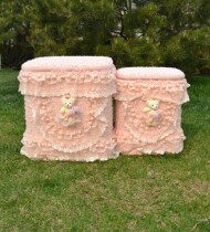 Pink rattan seat box sitting stool clothing storage box changing shoe stool storage stool storage stool European style Korean lace