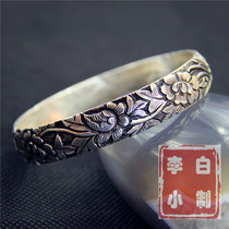 Li Xiaobai 9999 sterling silver bracelet Handmade Sterling silver bracelet Classic peony bracelet Silver jewelry