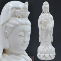 White porcelain station lotus guanyin bodhisattva Buddha statue home enshrines ornaments Dehua ceramics western three holy crafts