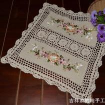 Auspicious handmade crochet silk embroidered flower plate mat cotton fabric table mat pastoral foreign trade decoration