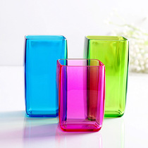 Home bathroom Family of three square mouth colored transparent easy to divide thickened plastic brushing mouthwash drinking cup 3pcs