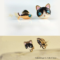 Asymmetric cute kitten fishing asymmetric earless invisible painless padded ear clip female Korean fake earrings