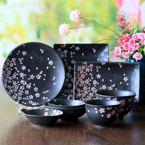 Japan imported Mino yaki plate Ceramic matt glaze bowl plate Rice bowl Japanese cuisine tableware set Cherry blossom bowl