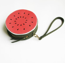 Handmade ㊣ Super cute fashion street shot Round hand-made Watermelon leather handbag