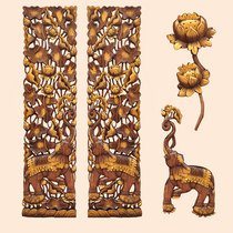 Thai specialty crafts Thai teak elephant carving board hollow carving board porch background wall decoration wall decoration