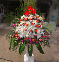 High-end white Roman column opened opening flower arrangement company housewarming happy flower mix and match Lily Rose Red palm flower