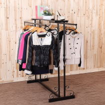  Wrought iron clothing rack Clothing store hanger practical double row floor display rack parallel bar clothing rack display rack