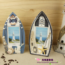 Crown Wooden Mediterranean Ocean Solid Wood Image Frame Blue and White Boat Frame Pendulum Home Decoration