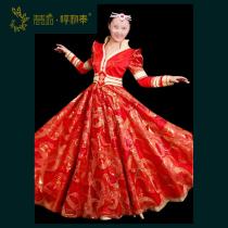 (Qingqing Fang Hu Hetai) Customized Mongolian fashion dress red V-collar design big skirt National