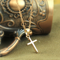 925 Sterling Silver Rose Gold Cross Female Clavicle Necklace Anti-allergy Japanese and Korean hipster Student Small Pendant Accessories