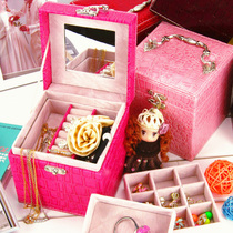 Leather princess European-style three-layer flannel wooden jewelry box) jewelry box Bracelet makeup box)Jewelry box