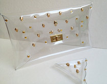 Triangle㊣American punk fashion style personality atmosphere gold piece decoration transparent clutch bag