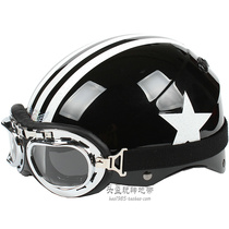 Taiwan Huatai five-pointed star Black white star Harley electric motorcycle helmet four summer unisex helmet