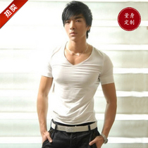 Summer dress new men tight T-shirt V collar short sleeves low chest Sexy undershirt white volume tailor-made
