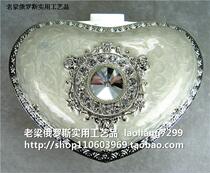 Z2 Special Russian tin metal jewelry to include makeup box heart shaped large silver base fine white drill