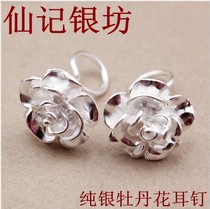 990 pure silver earnail rose flower silver earthen woman with no allergy fashion temperament with hook silver ear nail silver ornament