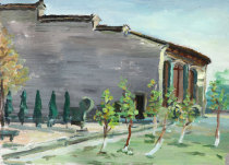 Original Wooden Board Oil Painting Scenery Sketson of Anhui Wuyuan Hongcun Oil Painting Creation Bar Decorative Beauty Institute student works