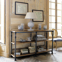 loft Wrought iron shelf shelf Dining side table Wrought iron solid wood display stand TV cabinet Multi-layer rack side cabinet storage rack