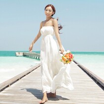 Sanya beach dress 2021 new womens summer suspender bandeau dress seaside vacation bohemian long dress fairy white