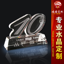 10th Anniversary Crystal Trophy Customized Company School Souvenir Prizes Excellent Employee Number 10 Medal Production